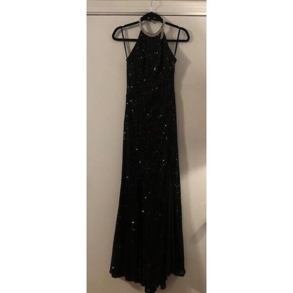 NWT $398 IEENA FOR MAC DUGGAL BLACK SEQUIN HIGH NECK RHINESTONE COLUMN GOWN SZ 0 - Picture 4 of 6